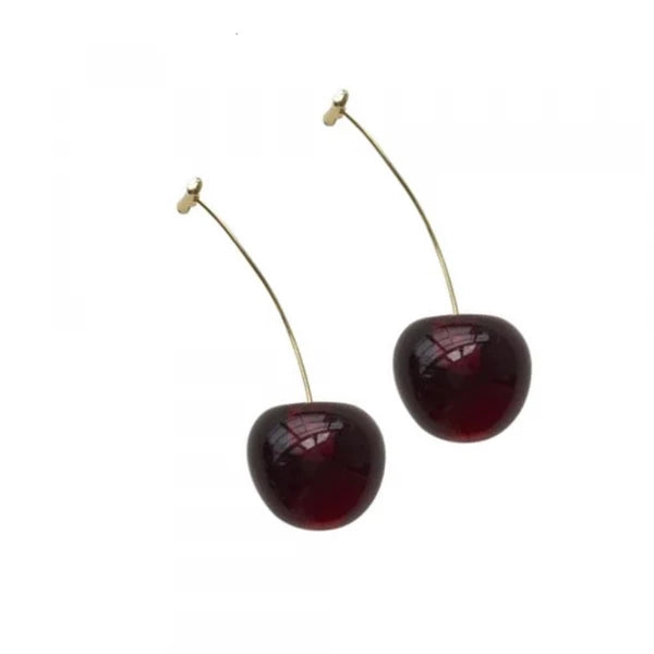 Drop Cherry Earrings With Gold Stems