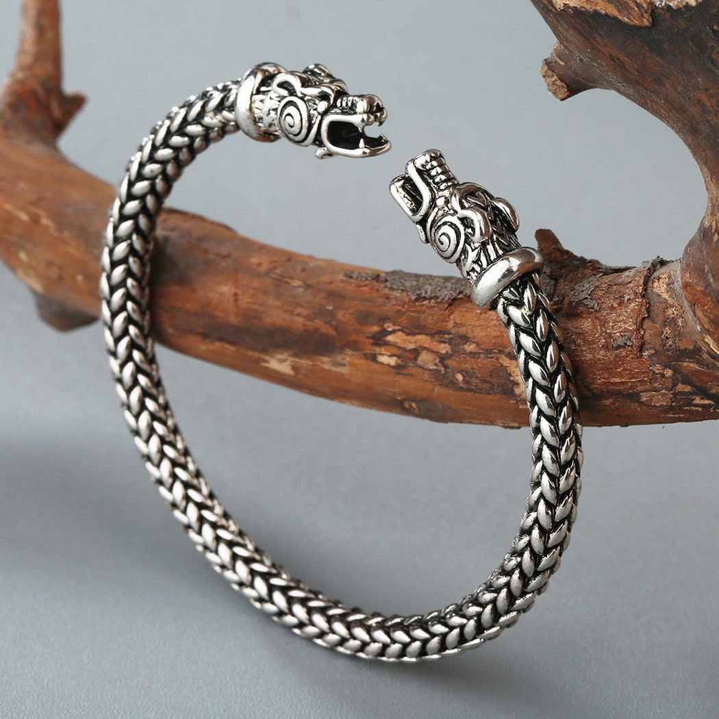 Viking Double Dragon Head Twisted Bracelet