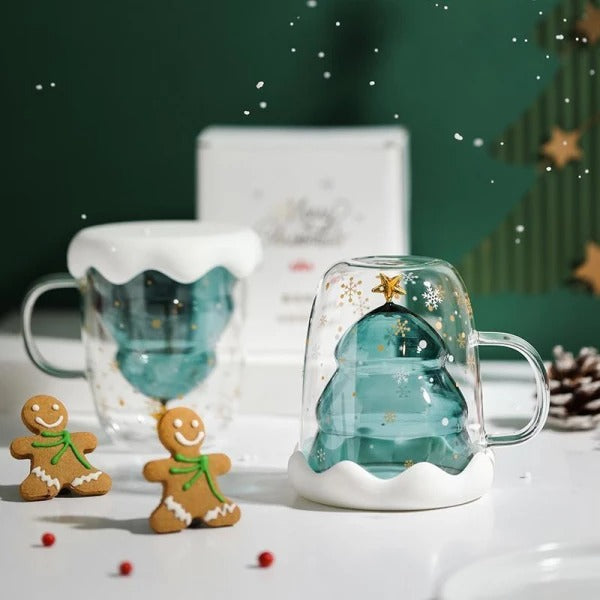 Christmas Tree Insulated Glass Coffee Mug